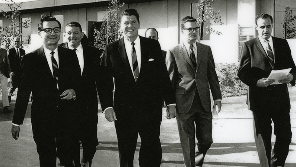 Ronald Reagan and college admin walking