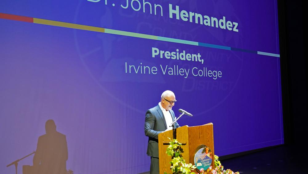 IVC president John Hernandez speaks at podium