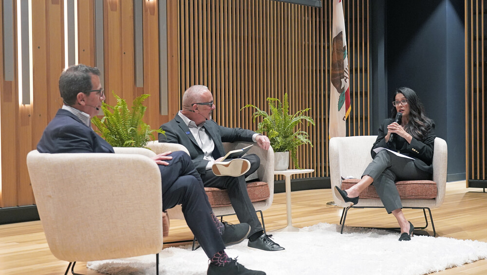 Chancellor Barnes interviewed IVC president John C. Hernandez and Saddleback College president Elliot Stern