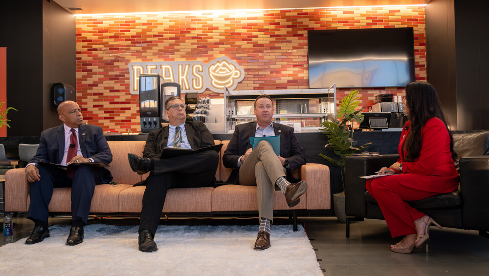 Chancellor Barnes interviewing guests