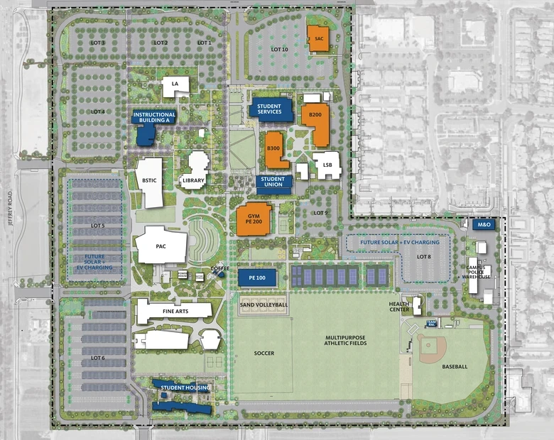 map of IVC campus with recommended changes highlighted