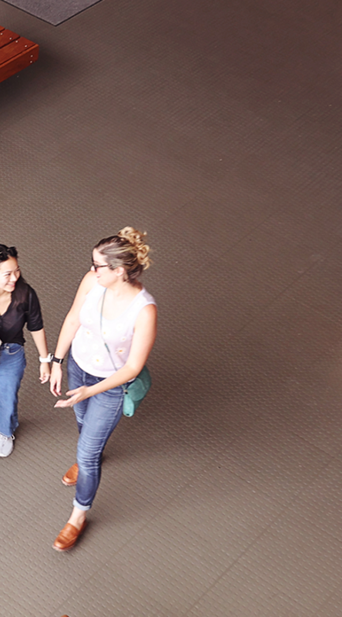 students walking and talking on campus