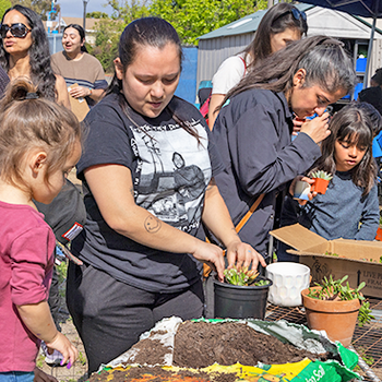 people working in the community