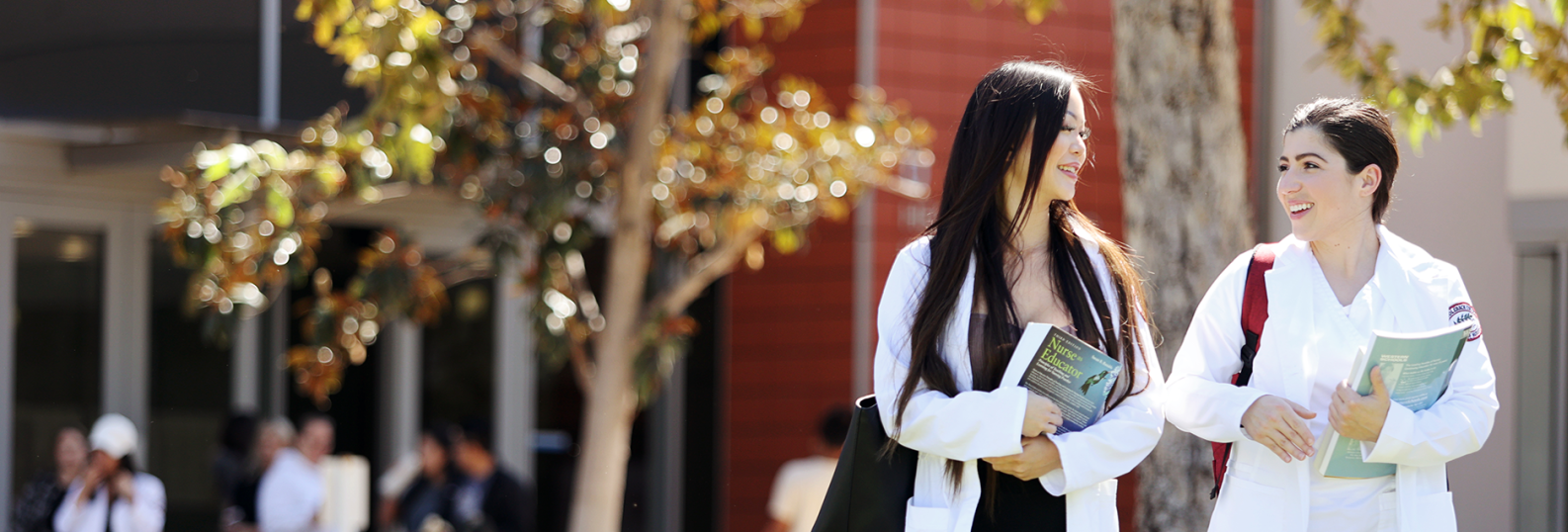 nursing students walking together on campus