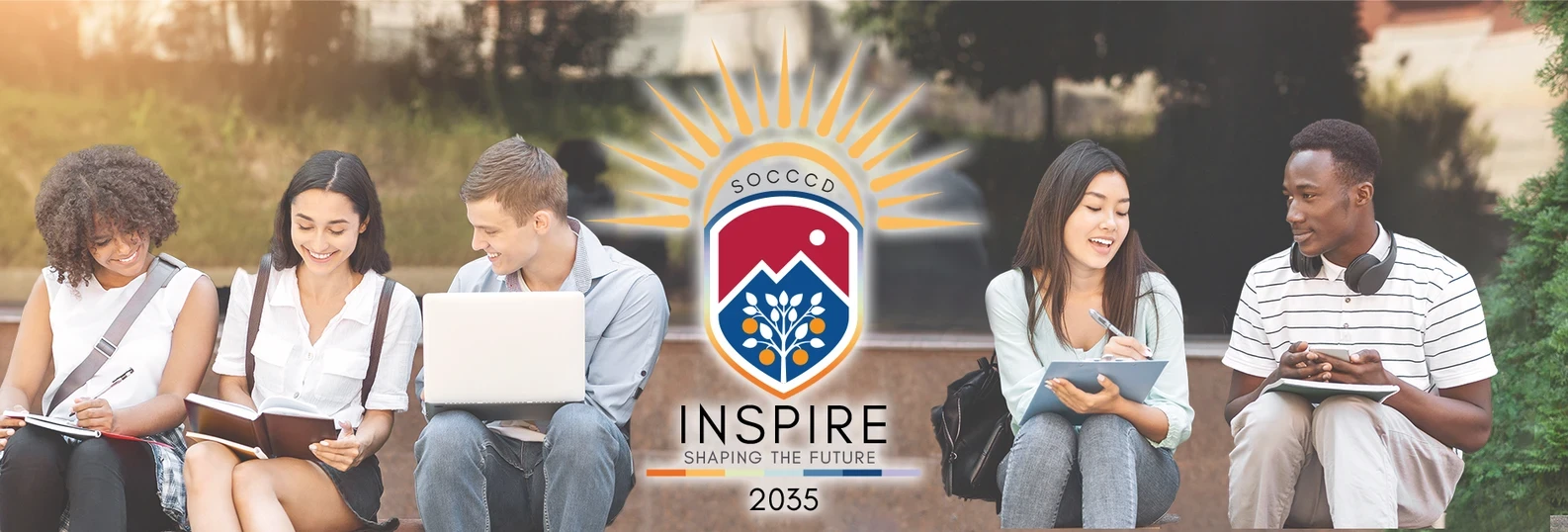 Inspire 2035 logo with students around