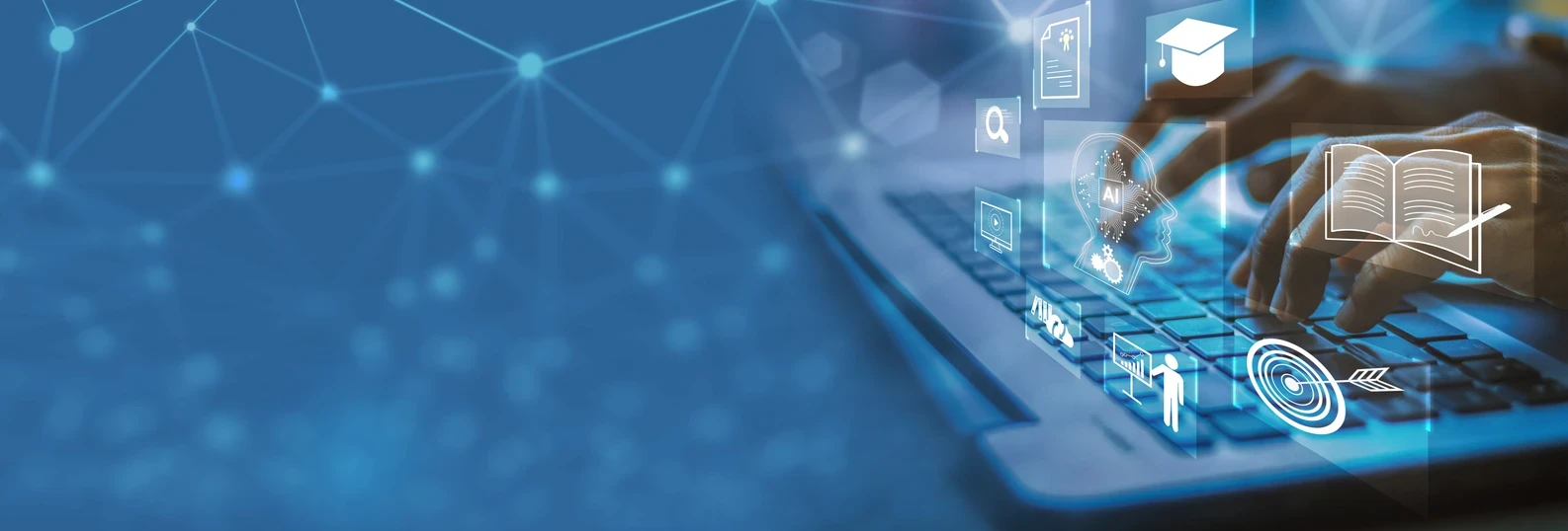 images and icons denoting A.I. and education