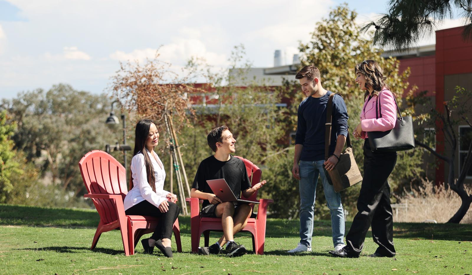 students on campus talking