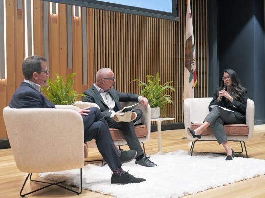 Chancellor Barnes interviewed IVC president John C. Hernandez and Saddleback College president Elliot Stern
