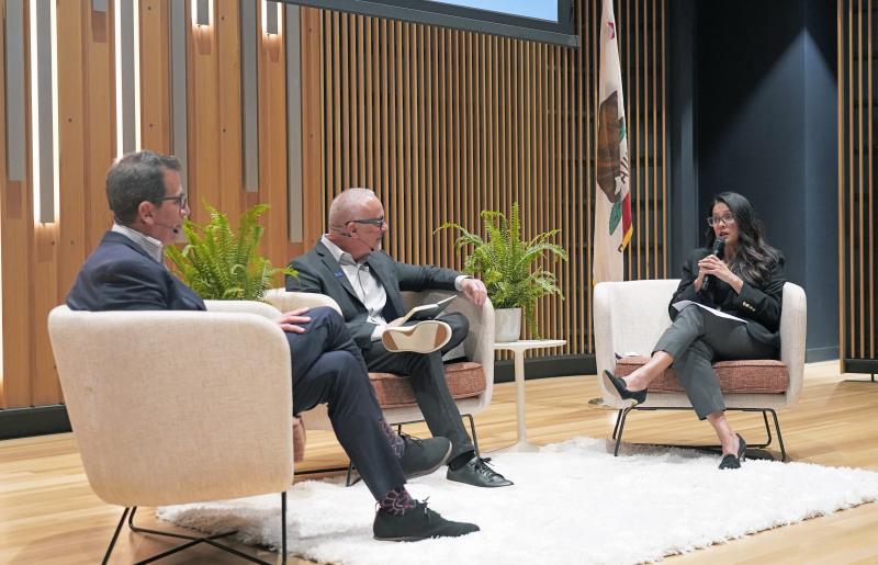 Chancellor Barnes interviewed IVC president John C. Hernandez and Saddleback College president Elliot Stern