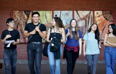 students walking together
