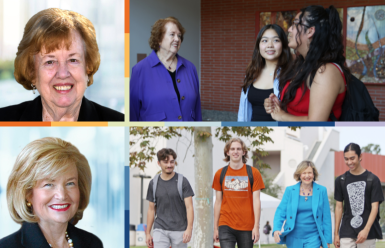 marcia milchiker, carolyn inmon, headshots and speaking with students