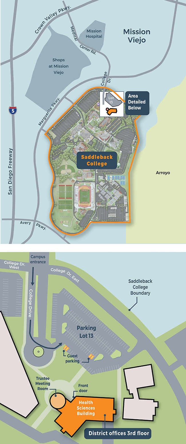 map showing district building on saddleback campus